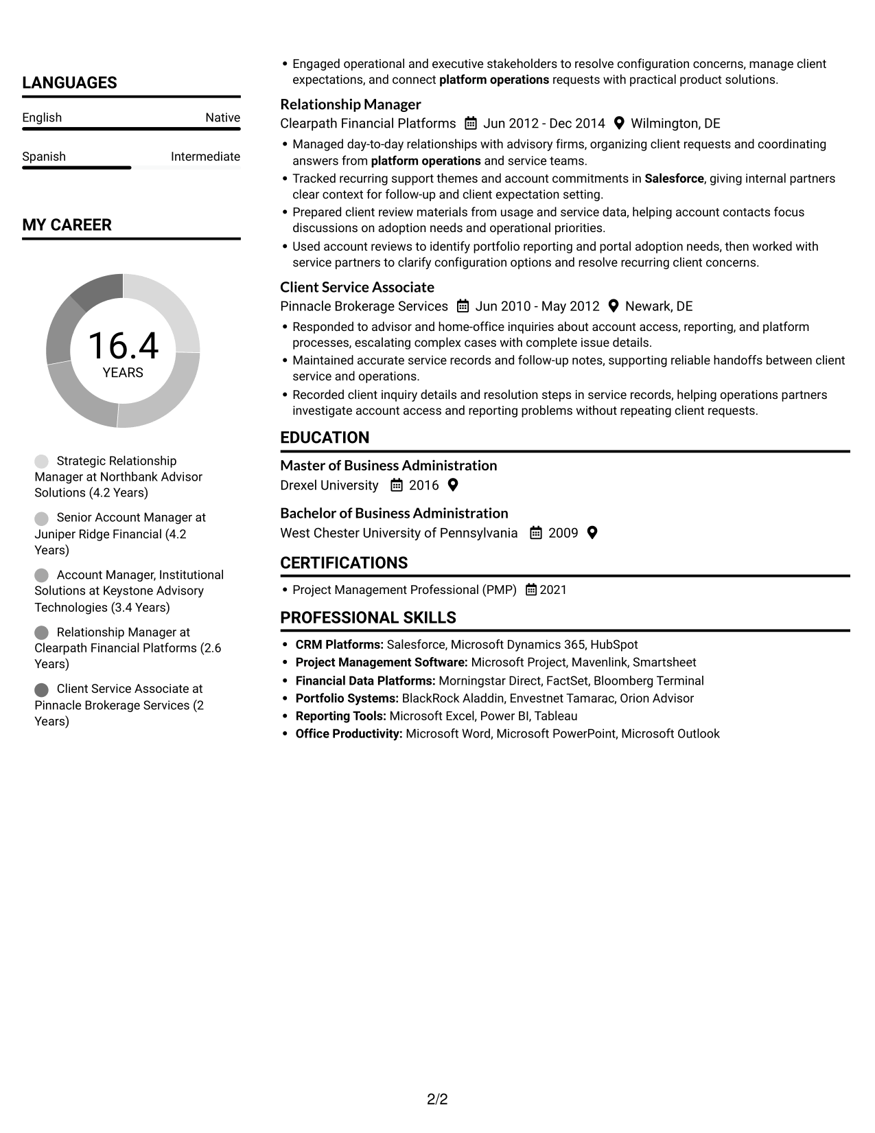 Resume example — page 2