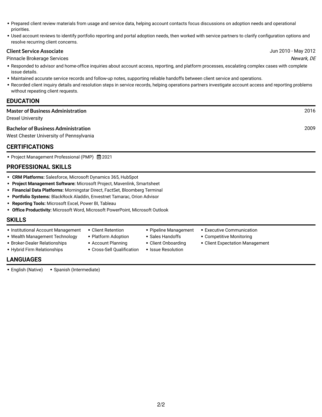Resume example — page 2