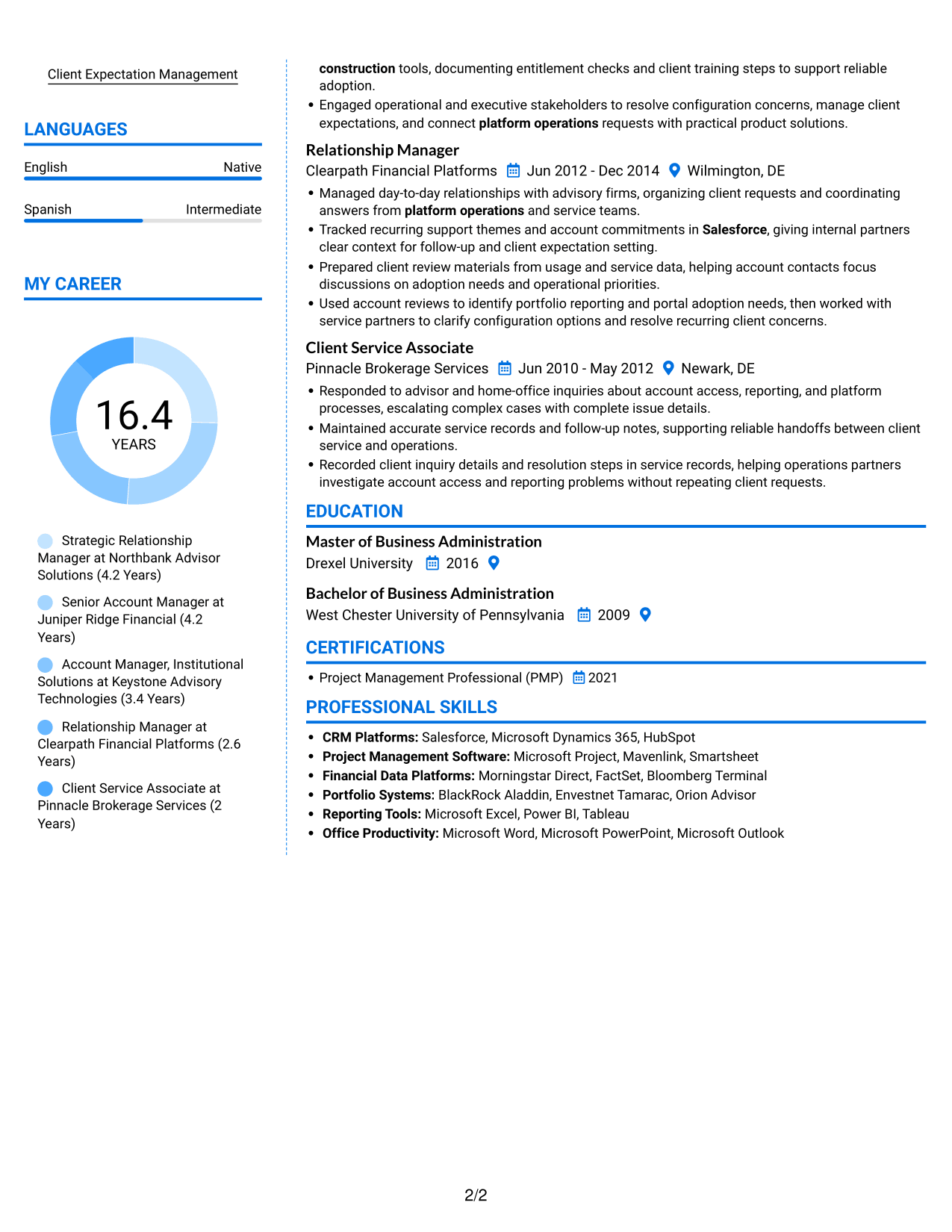 Resume example — page 2