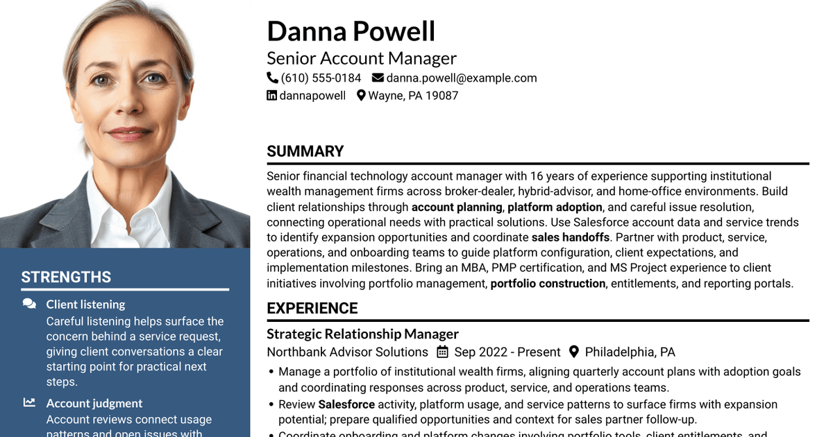 7 Senior Account Manager - Wealth Management Technology Resume Templates with Example