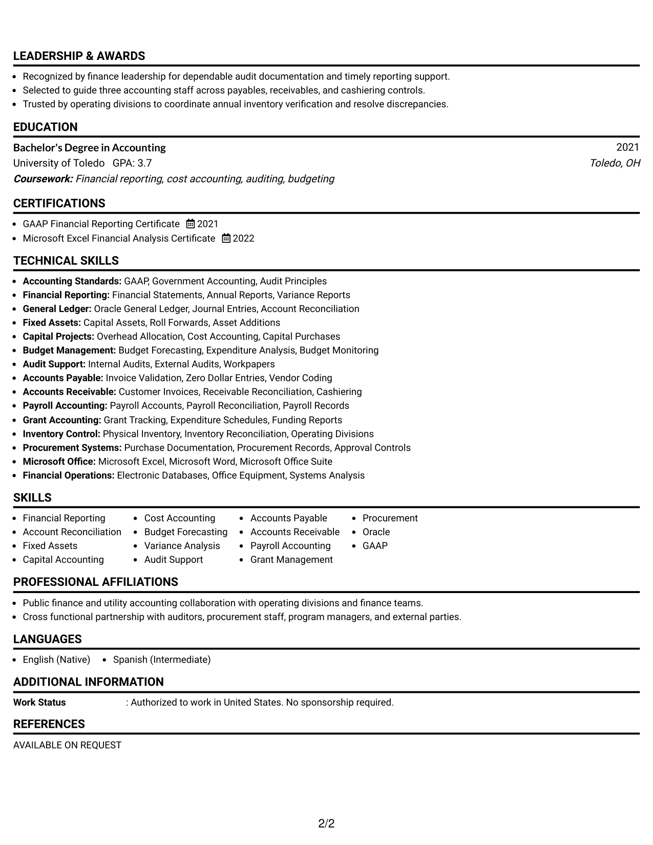 Resume Example Page 2