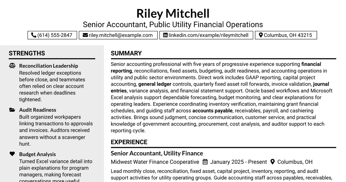 7 Senior Accountant - Public Utility Financial Operations Resume Templates with Example