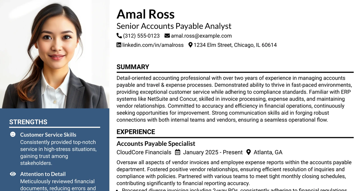 33 Senior Accounts Payable Analyst Resume Templates with Example 2026 (ATS-Optimized)