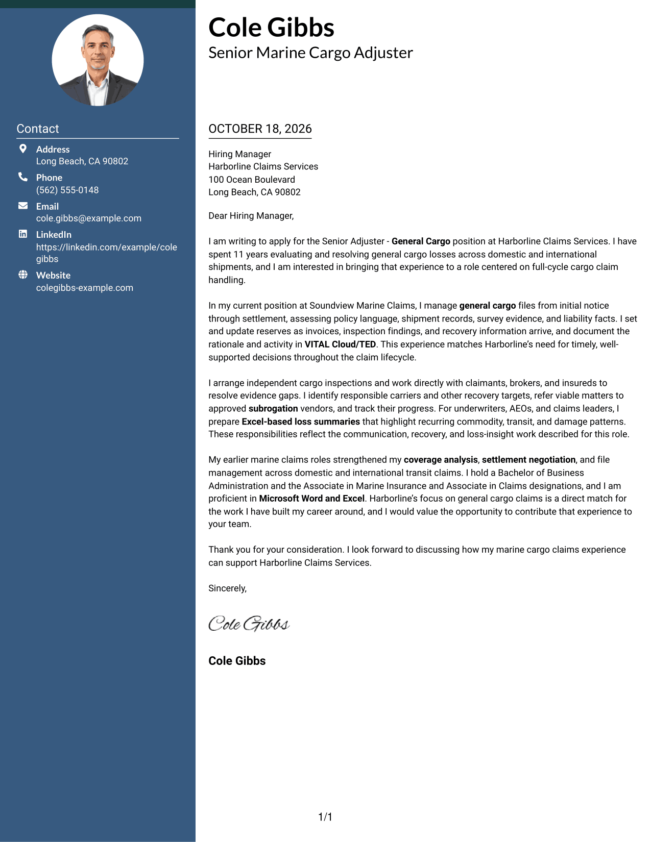 Cover letter example — page 1