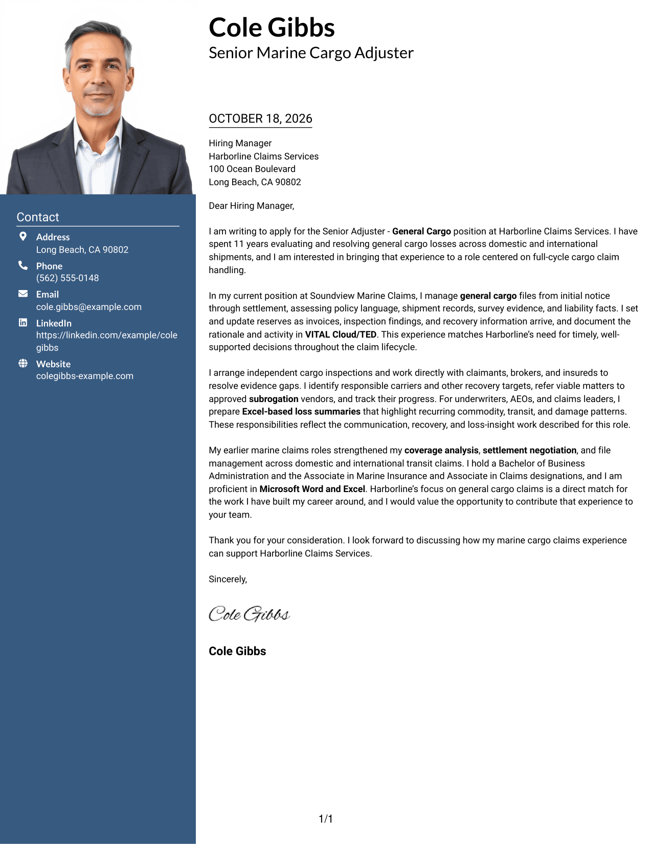 Cover letter example — page 1