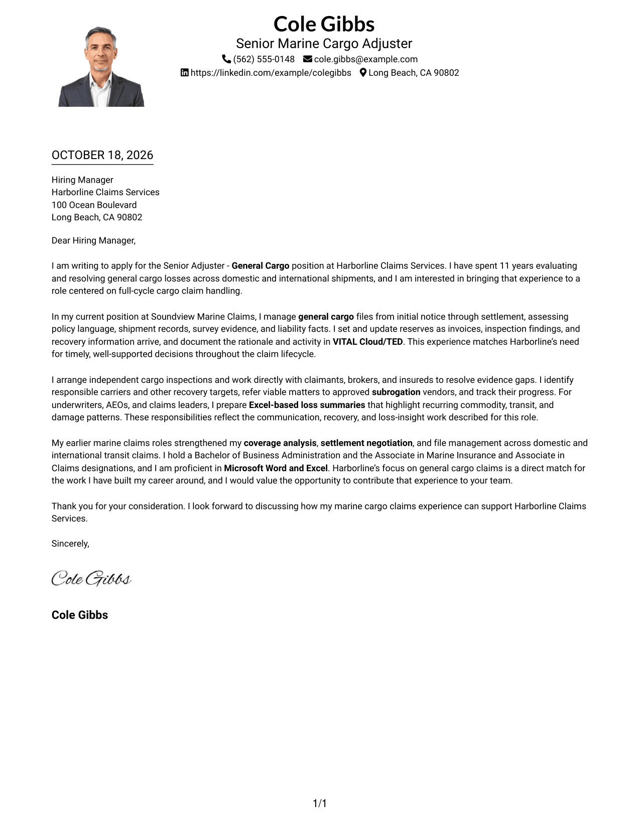 Cover letter example — page 1