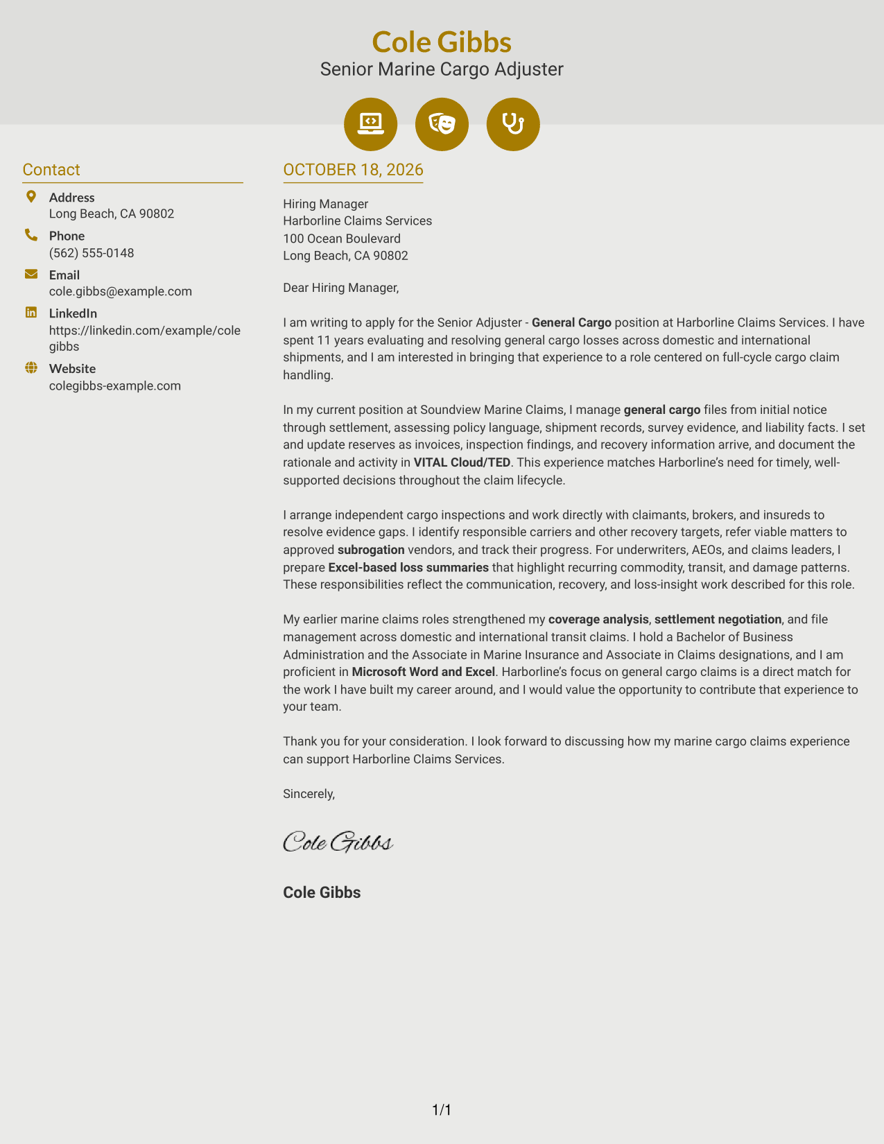 Cover letter example — page 1
