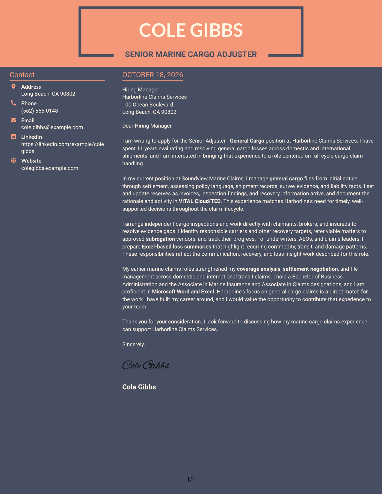 Cover letter example — page 1