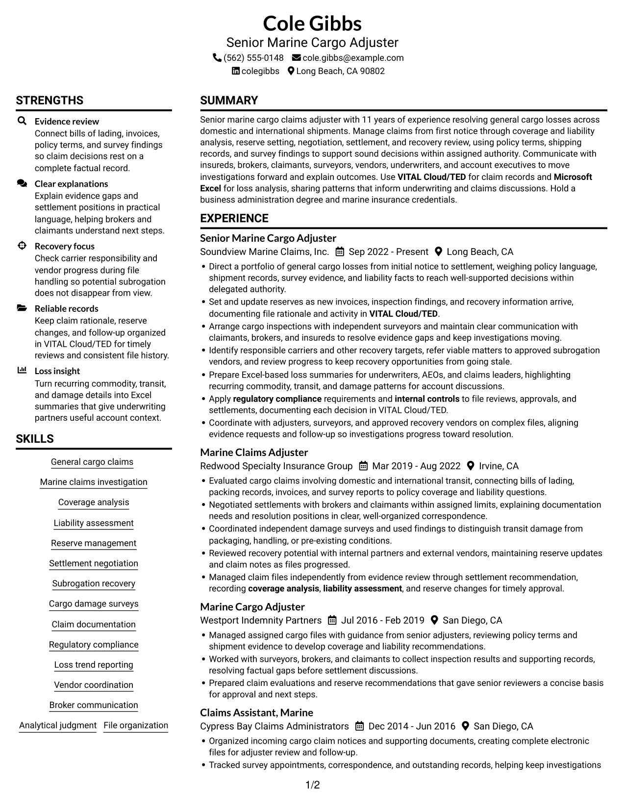 Resume example — page 1