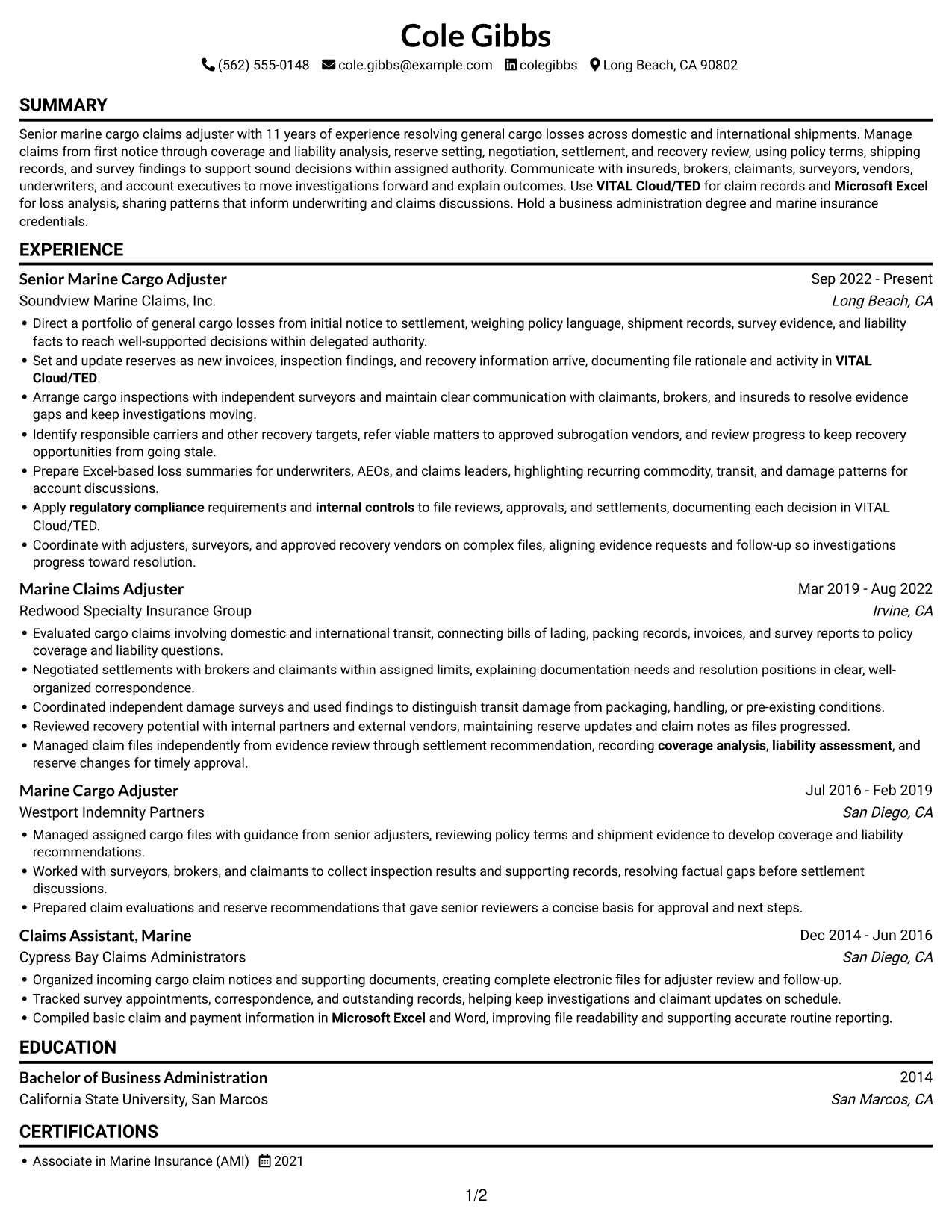 Resume example — page 1