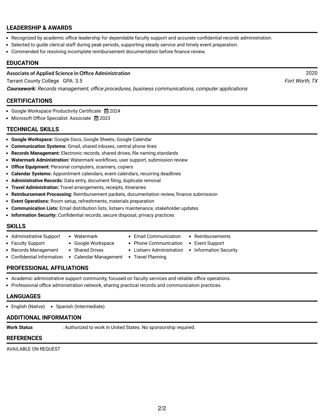 Resume Example Page 2
