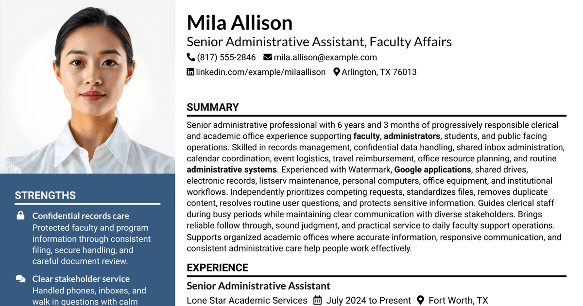 7 Senior Administrative Assistant - Faculty Affairs Resume Templates with Example