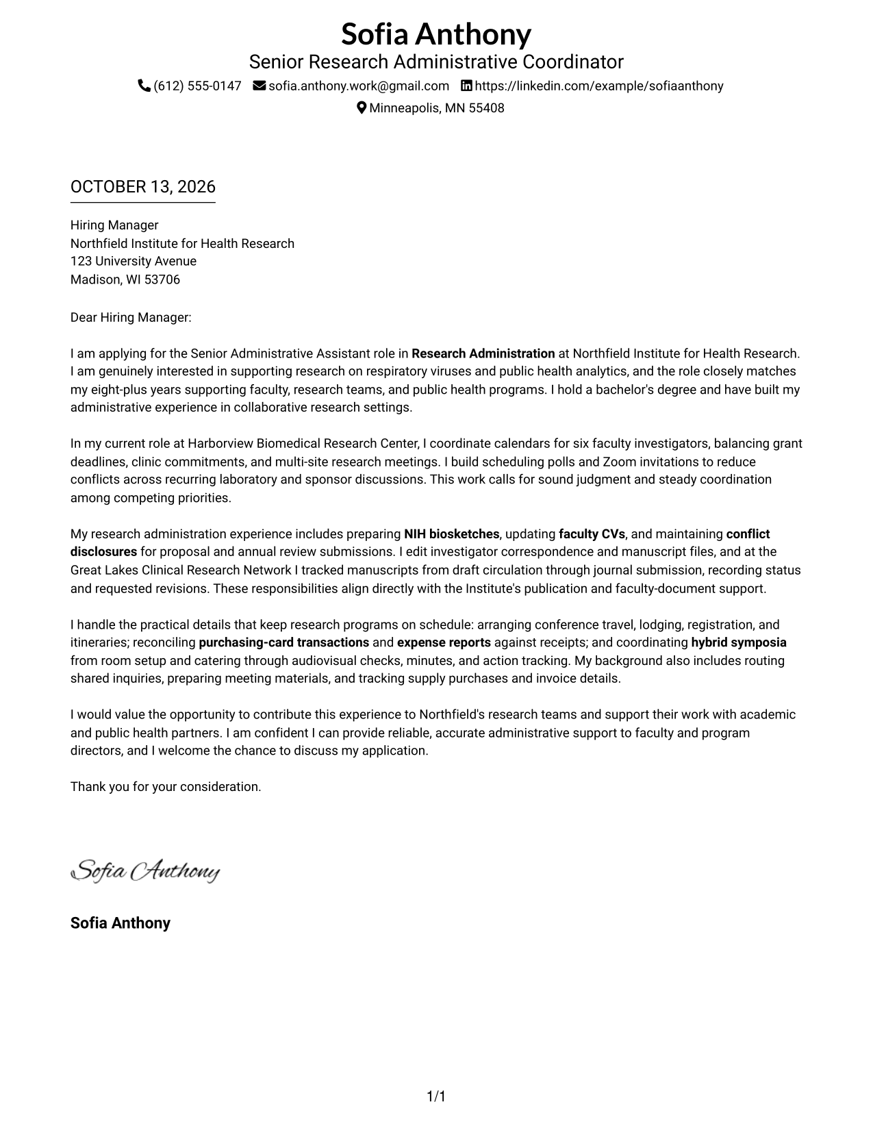 Cover Letter Example Page 1