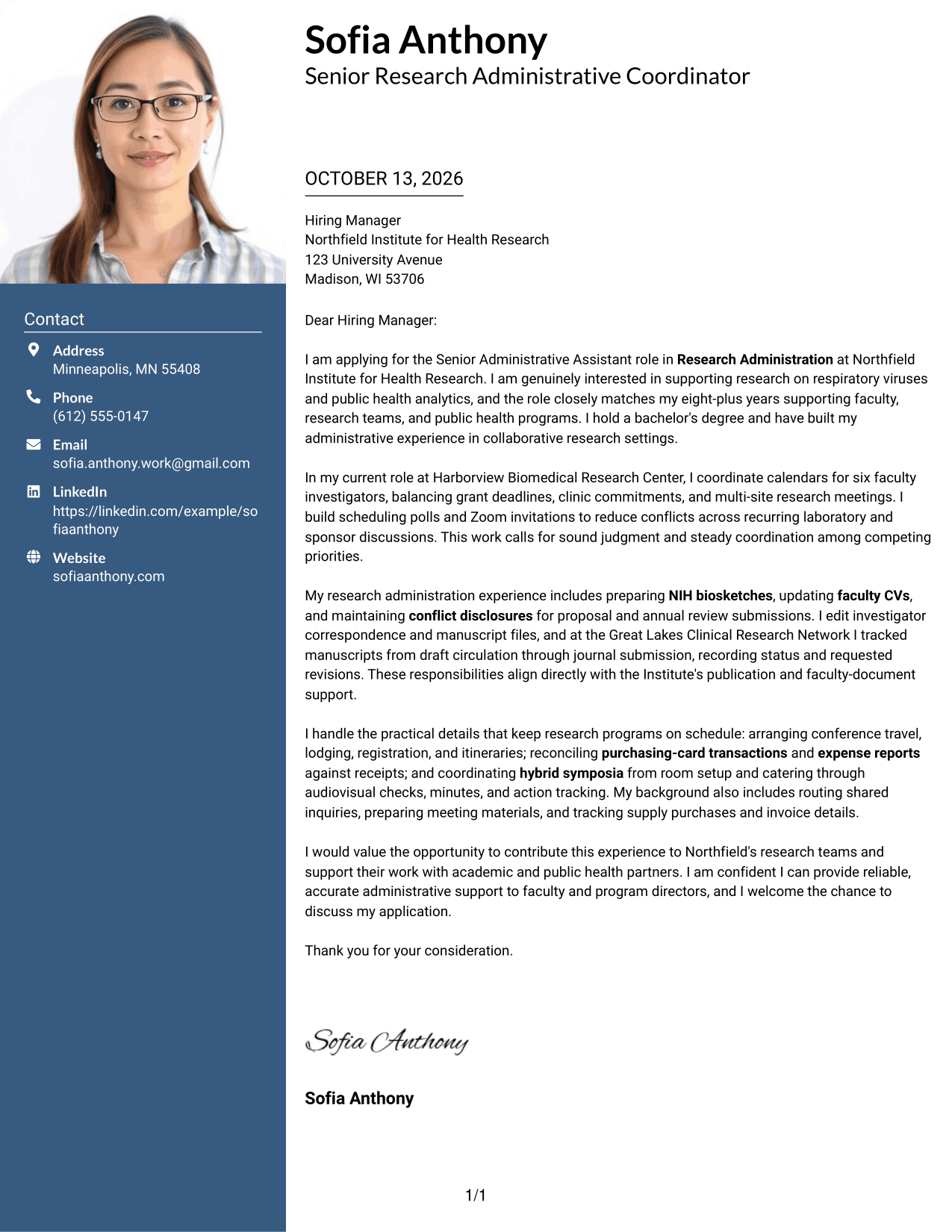 Cover Letter Example Page 1