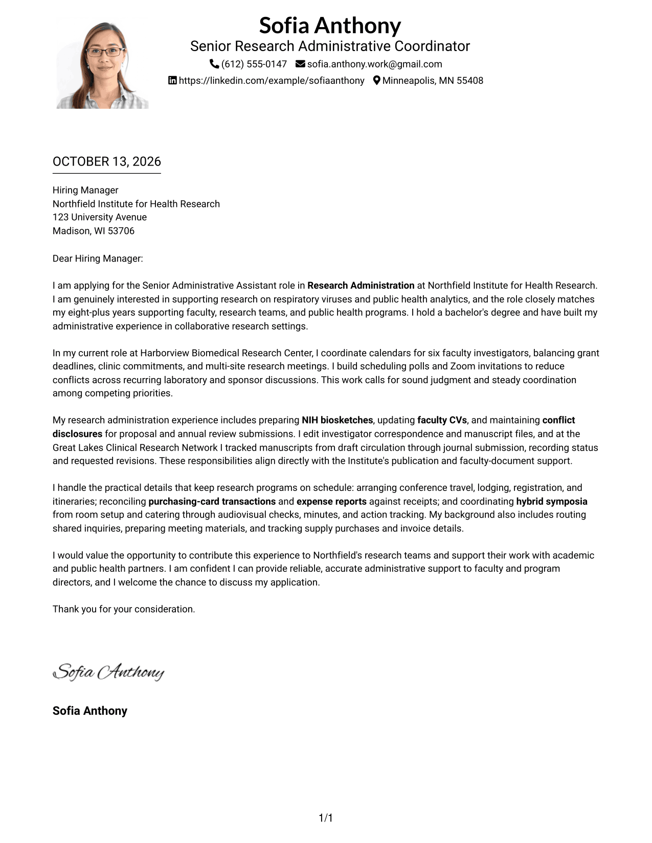Cover Letter Example Page 1
