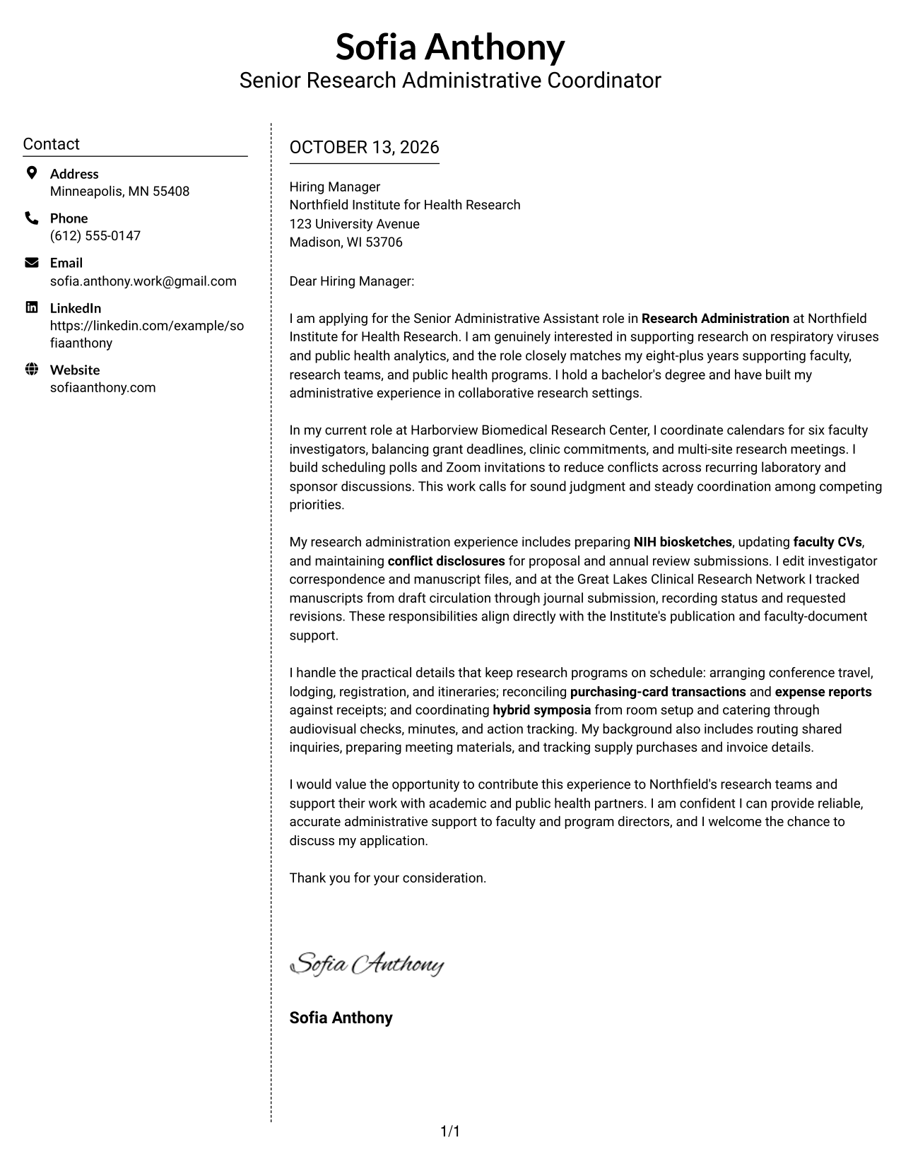 Cover Letter Example Page 1