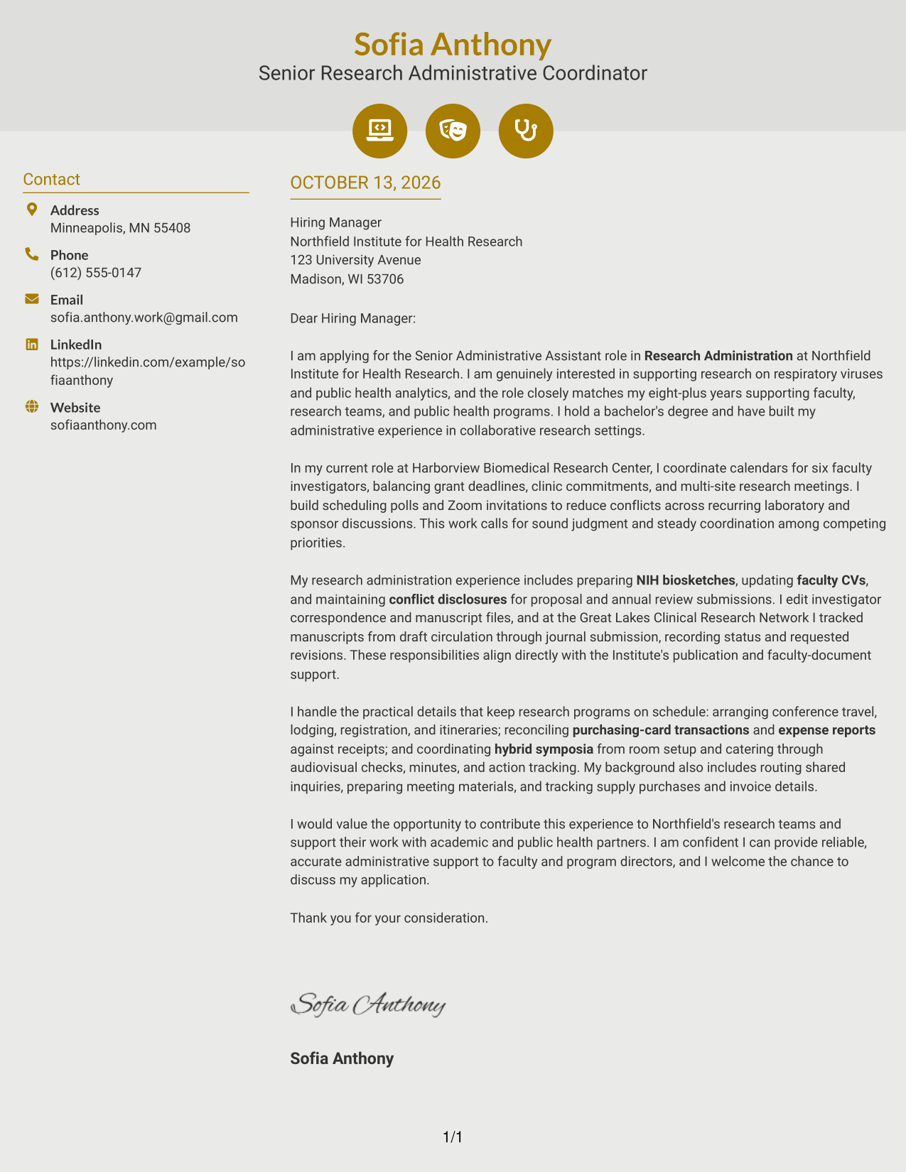 Cover Letter Example Page 1