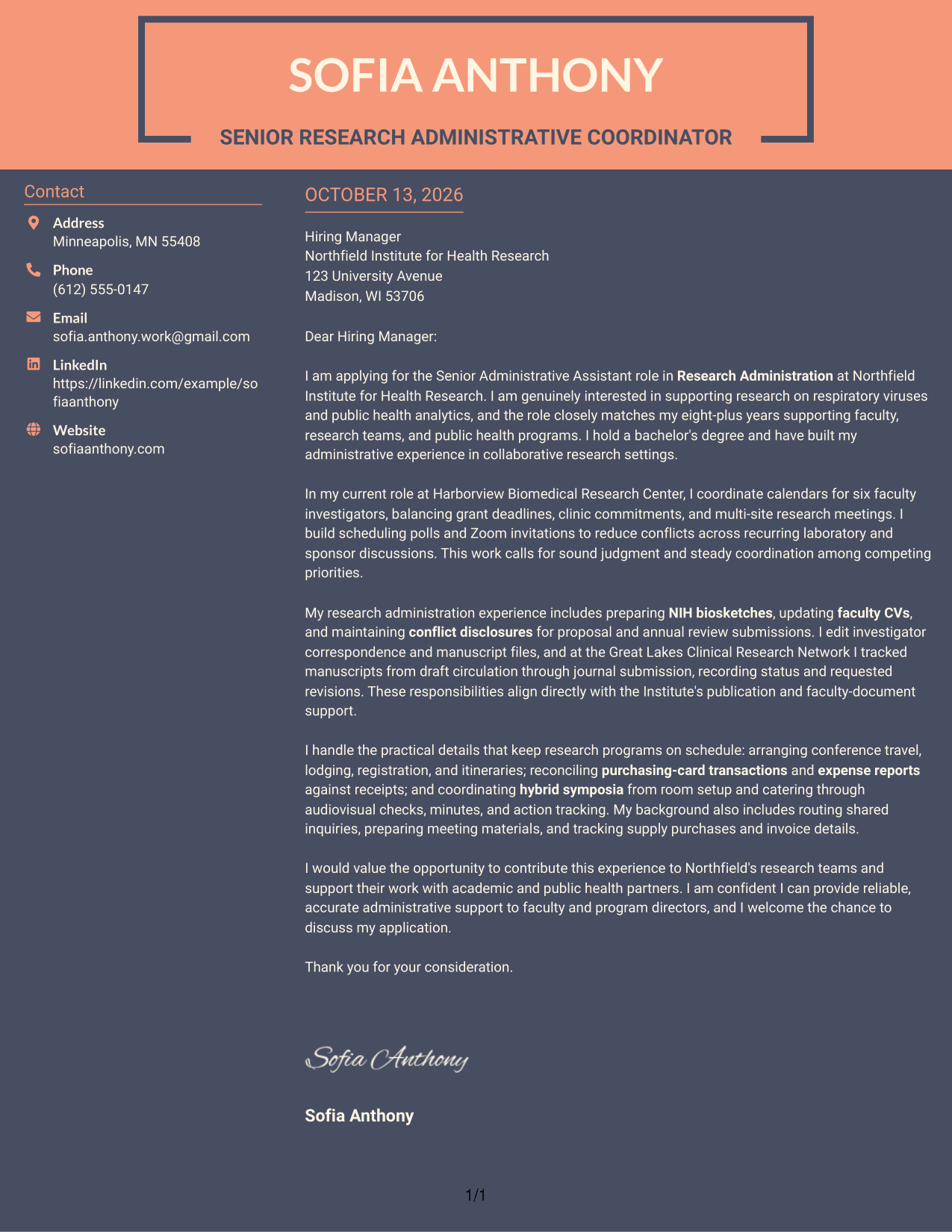 Cover Letter Example Page 1