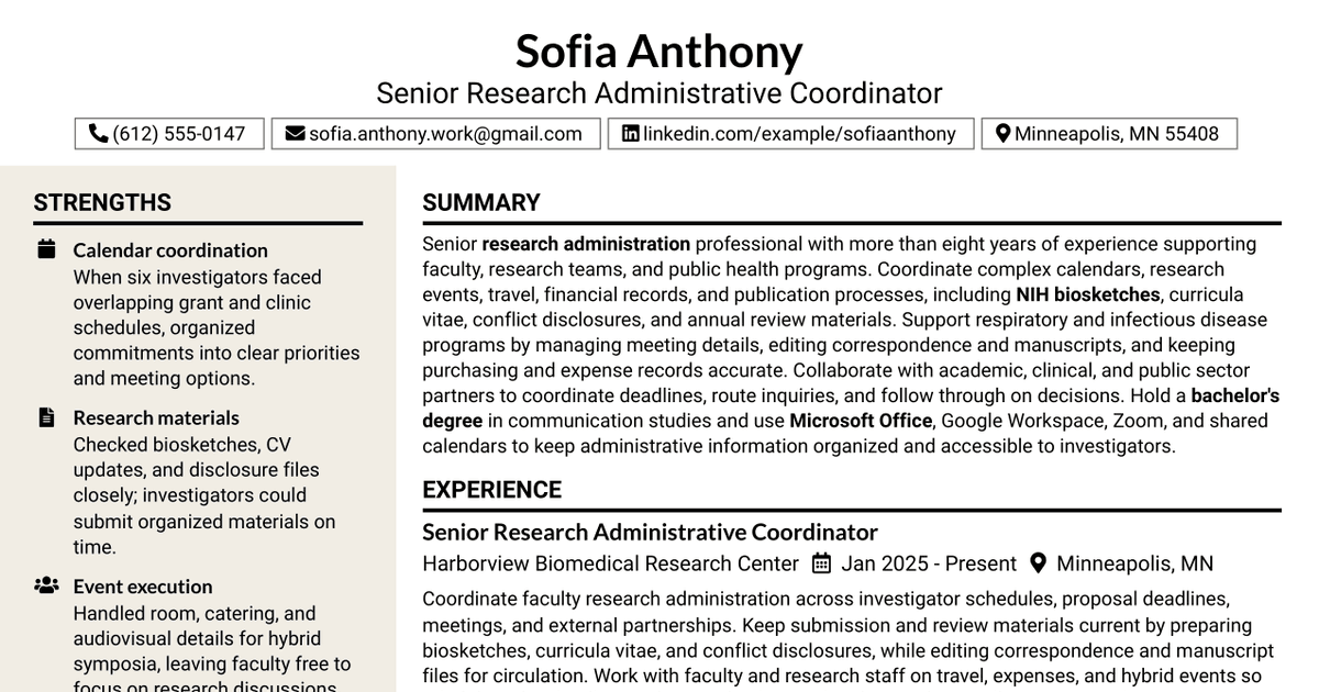 7 Senior Administrative Assistant - Research Administration Resume Templates with Example