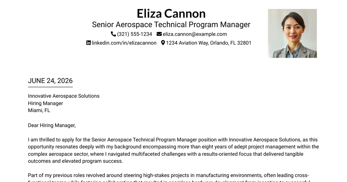 30+ Senior Aerospace Technical Program Manager Cover Letter Templates with Example 2026