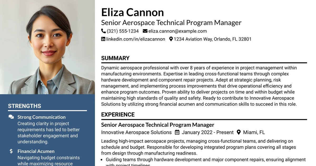 33 Senior Aerospace Technical Program Manager Resume Templates with Example 2026 (ATS-Optimized)