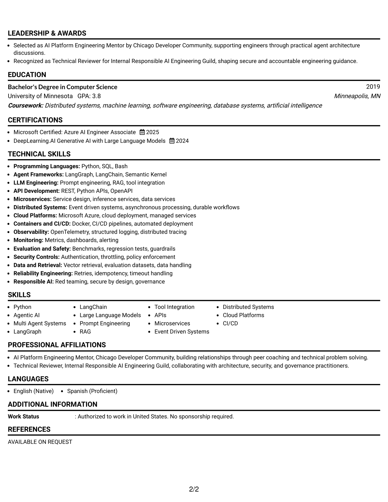 Resume Example Page 2