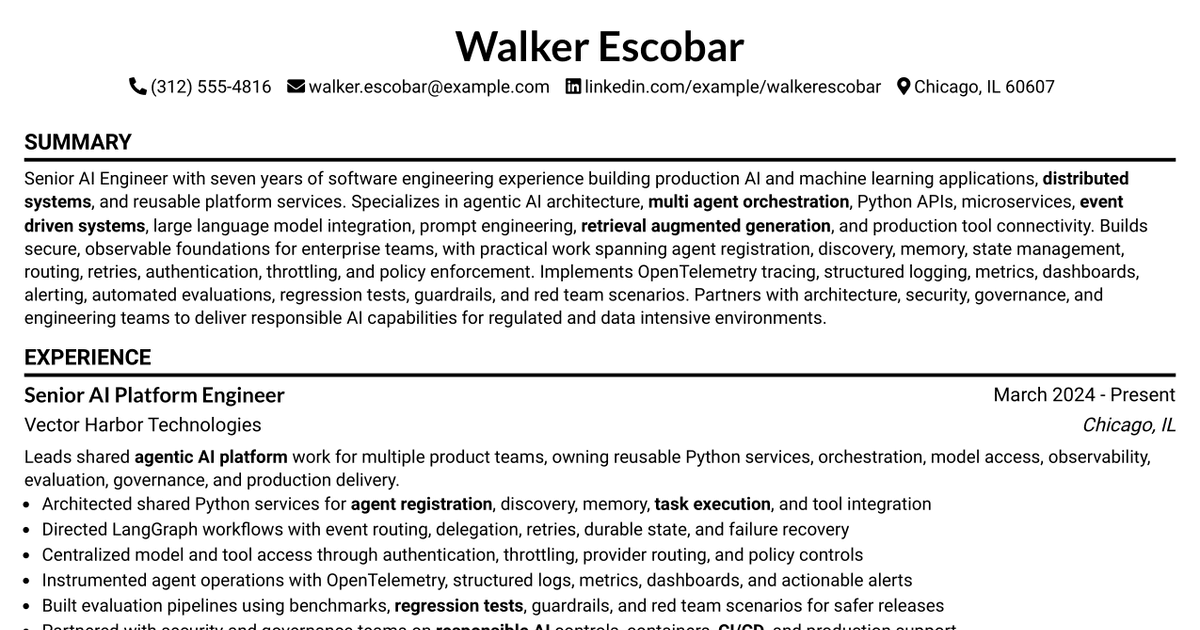 7 Senior AI Engineer - Agentic AI Platform Resume Templates with Example
