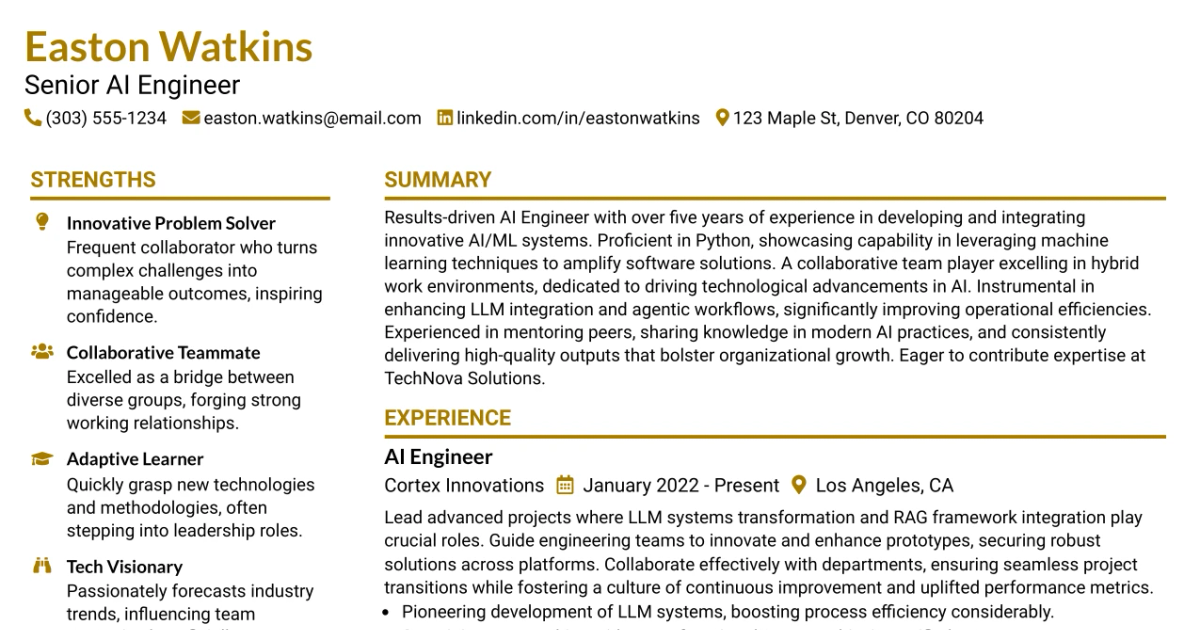 33 Senior AI Engineer Resume Templates with Example 2026 (ATS-Optimized)