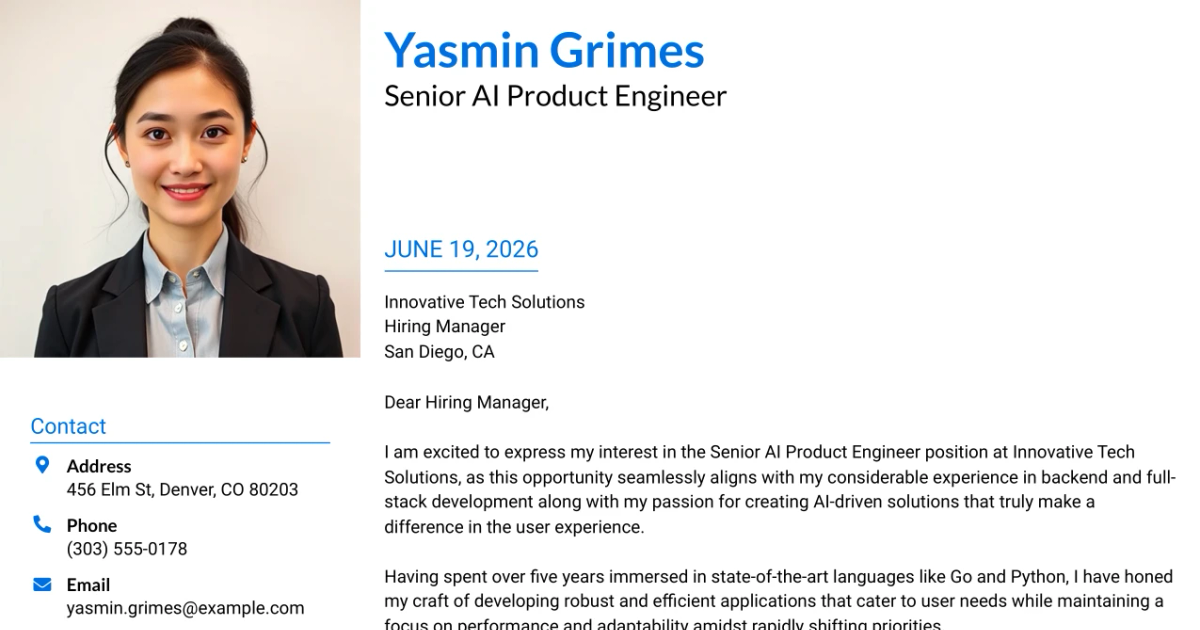 30+ Senior AI Product Engineer Cover Letter Templates with Example 2026