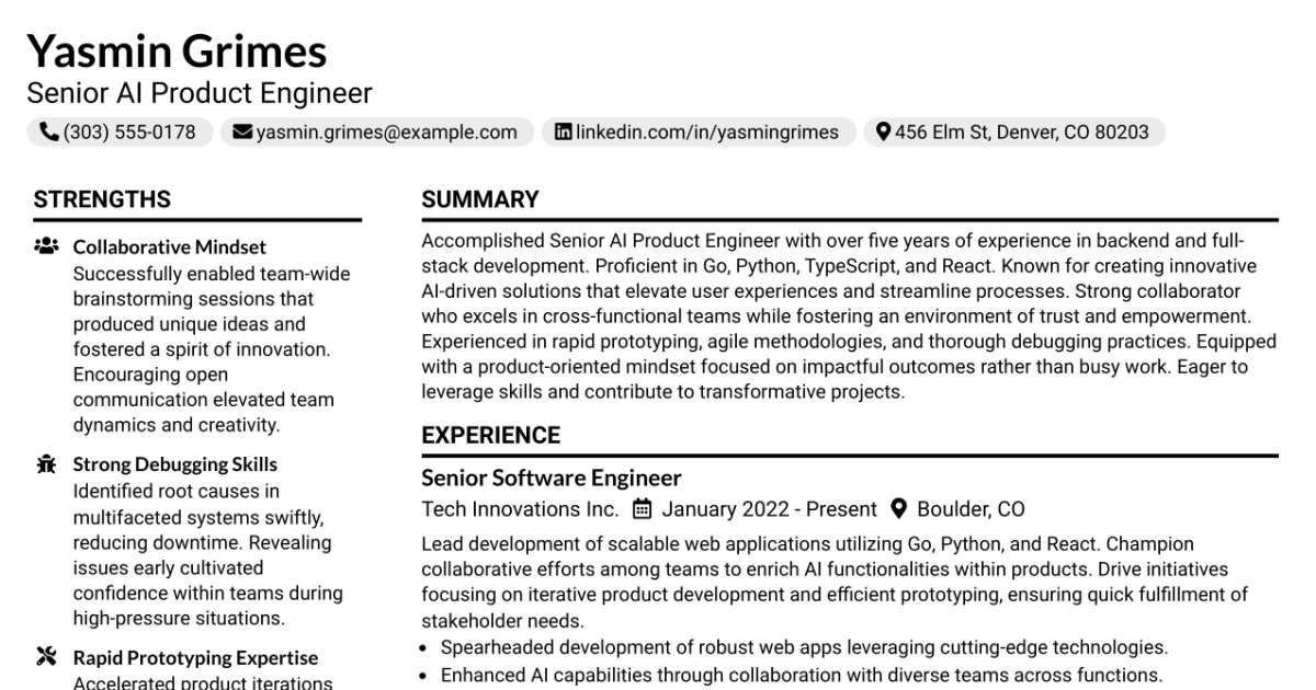33 Senior AI Product Engineer Resume Templates with Example 2026 (ATS-Optimized)