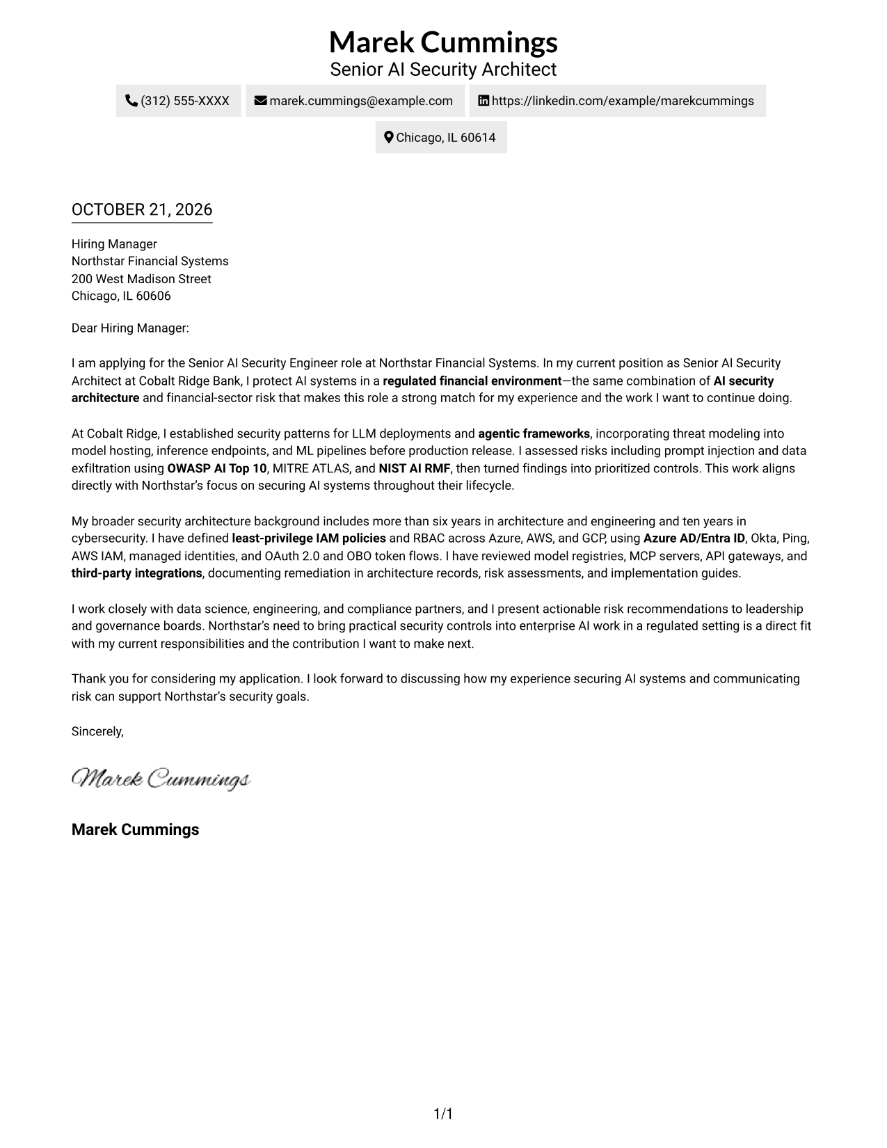 Cover letter example — page 1