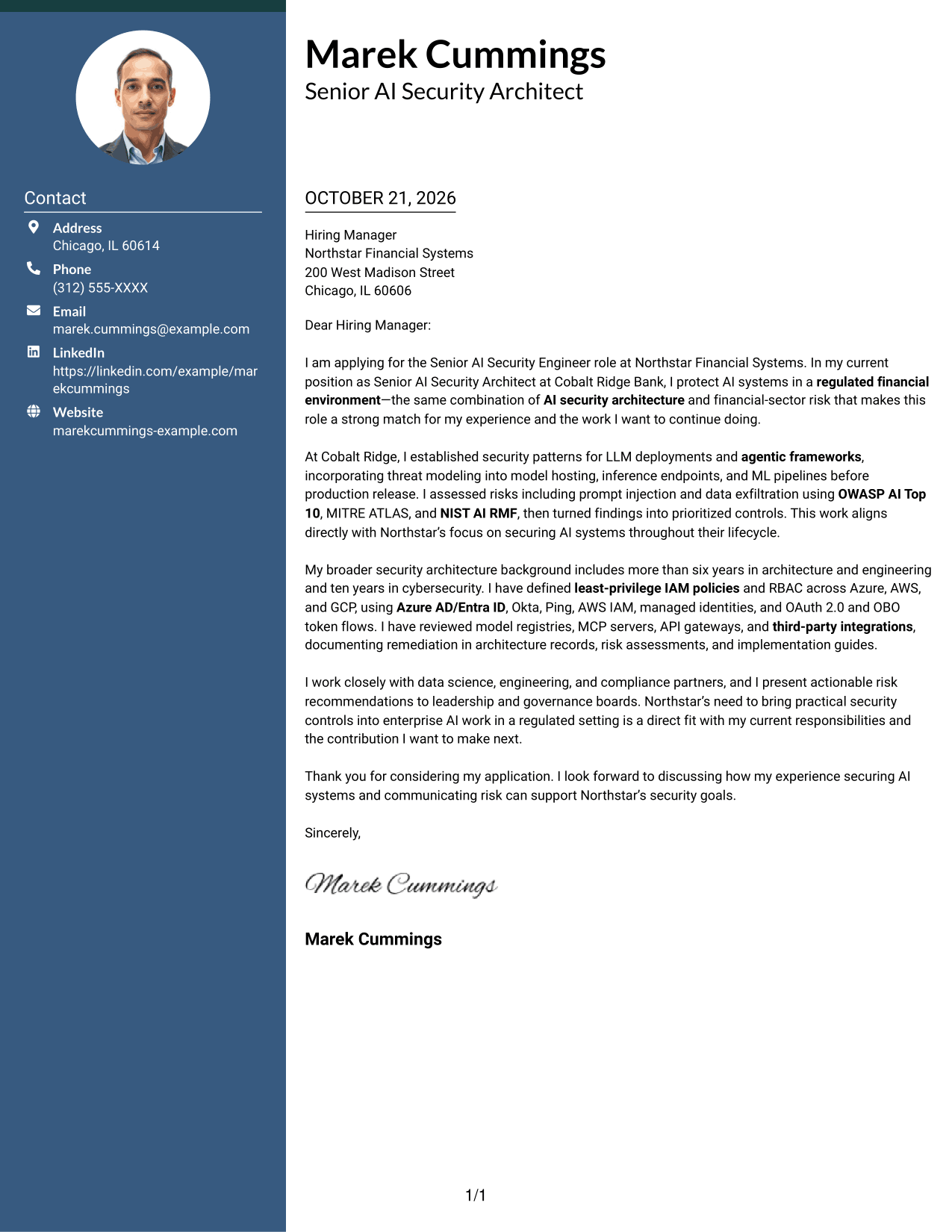 Cover letter example — page 1