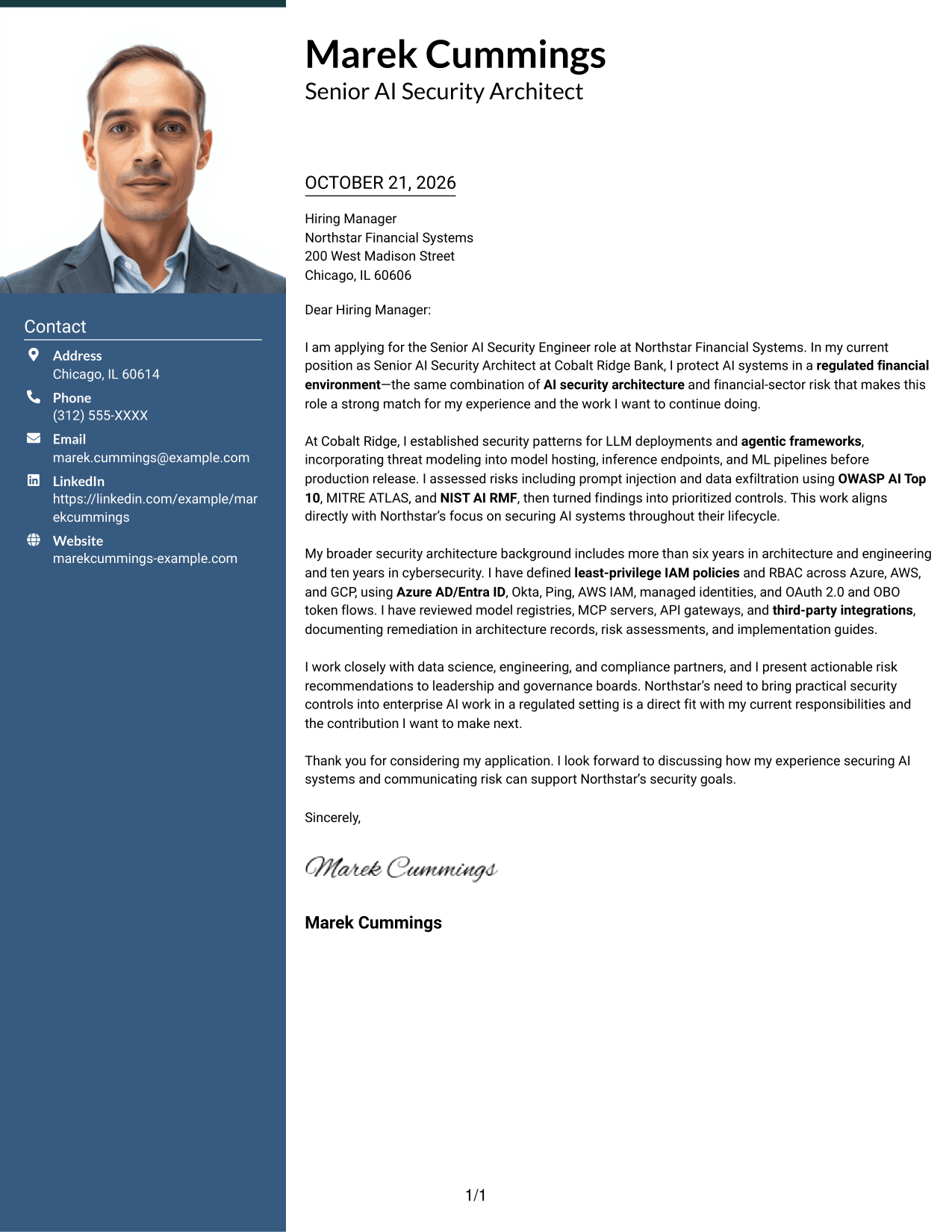 Cover letter example — page 1