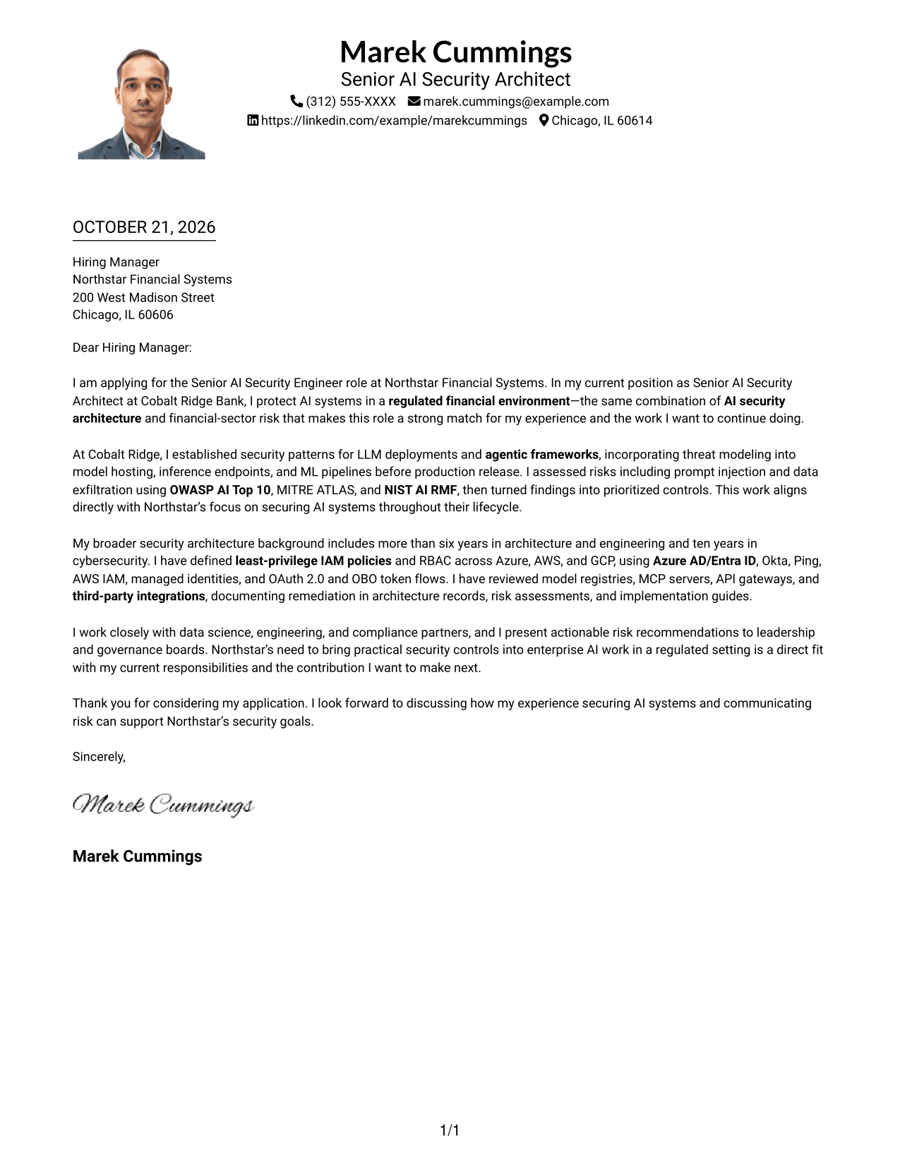 Cover letter example — page 1