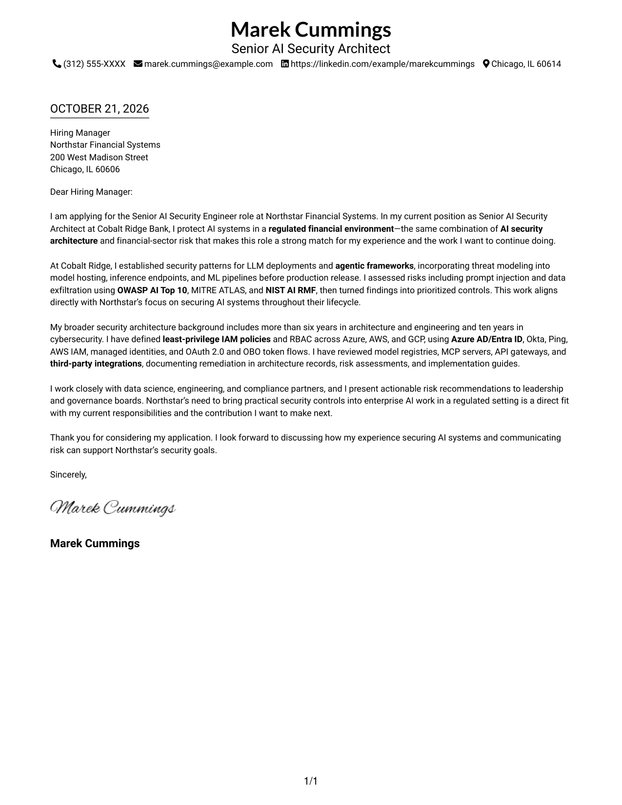 Cover letter example — page 1