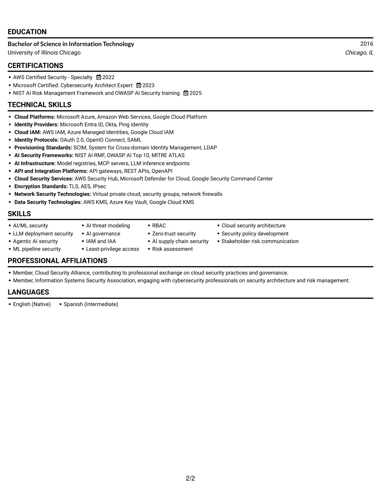 Resume example — page 2