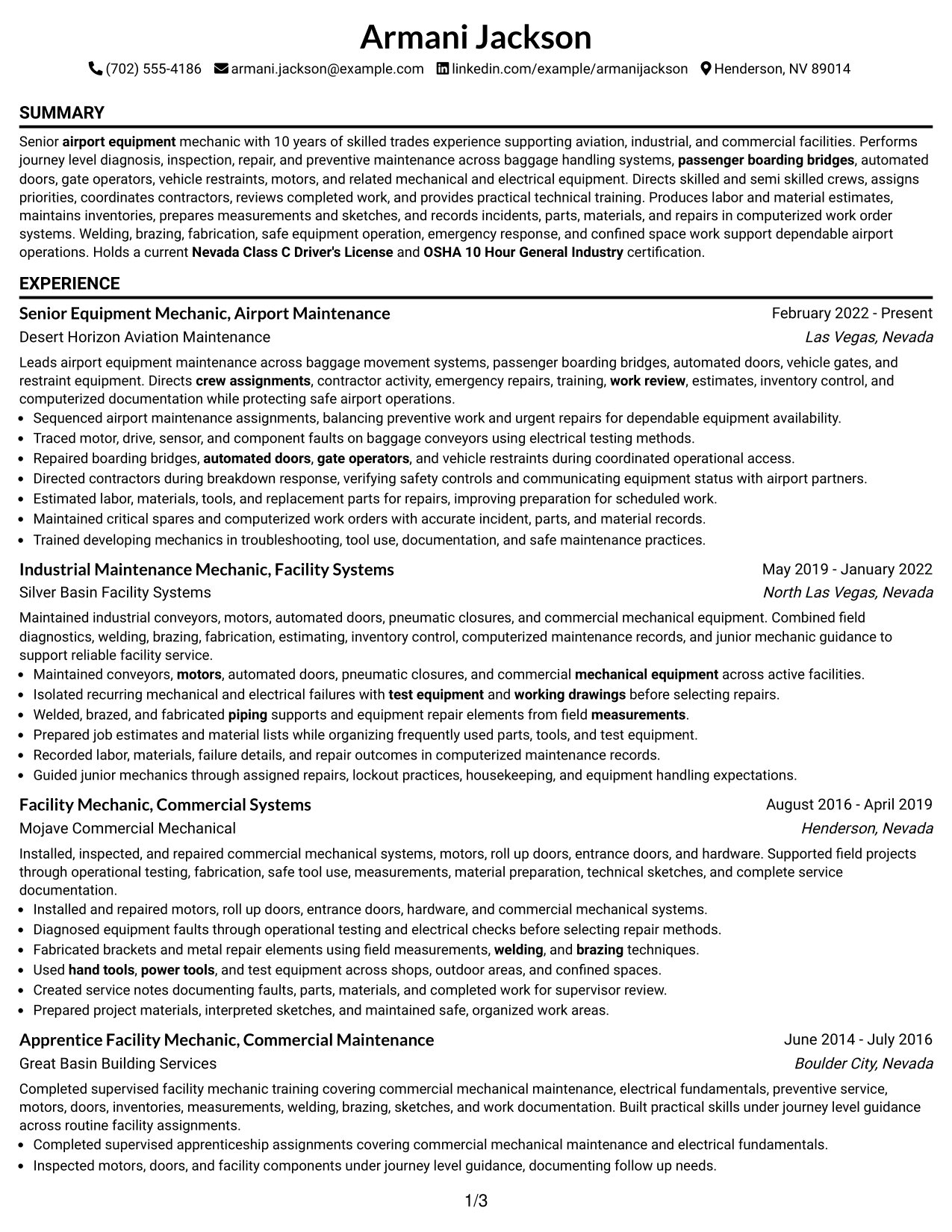 Resume Example Page 1