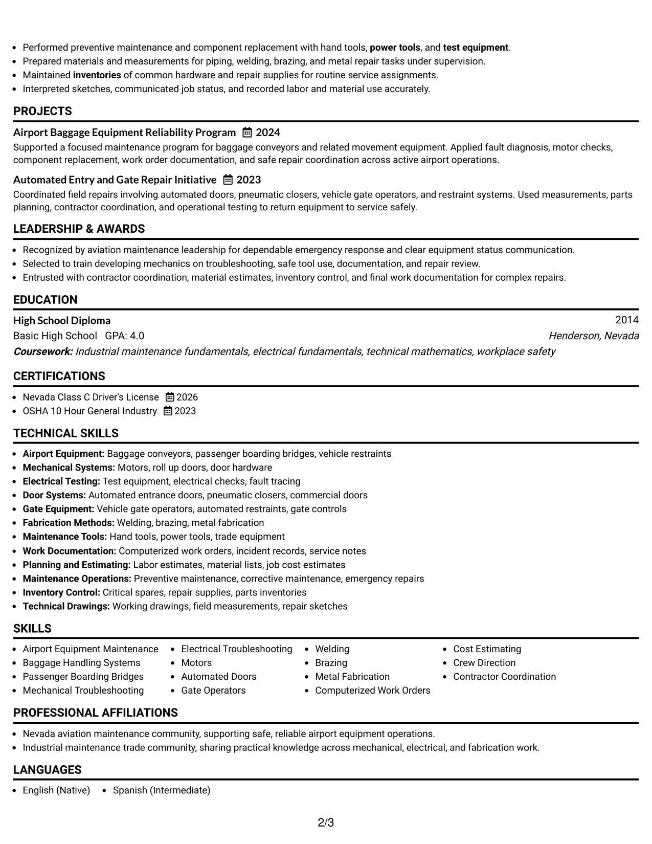 Resume Example Page 2