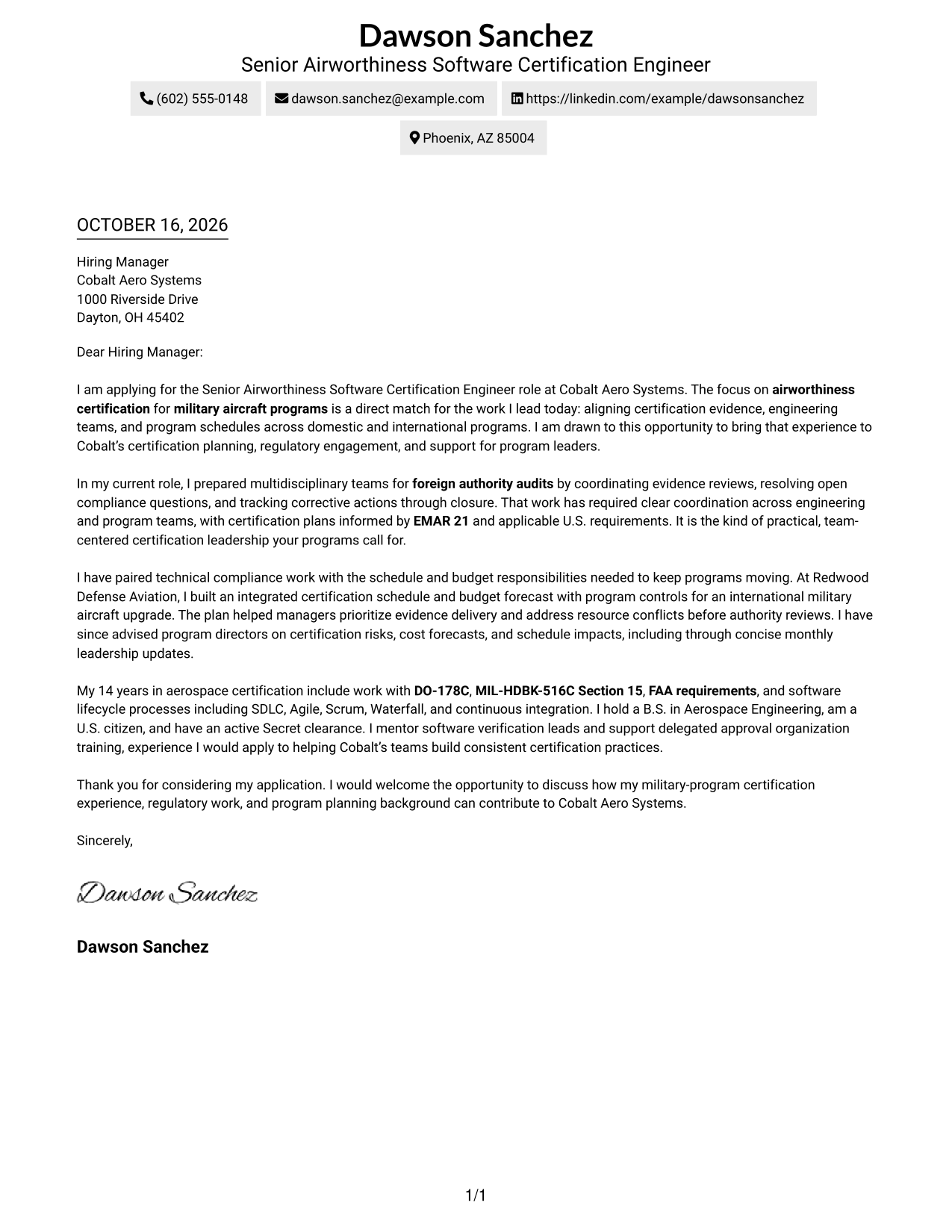 Cover letter example — page 1