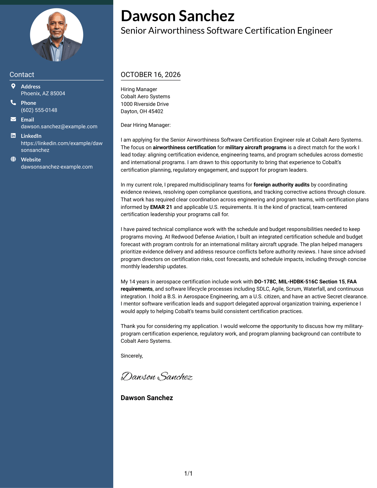 Cover letter example — page 1