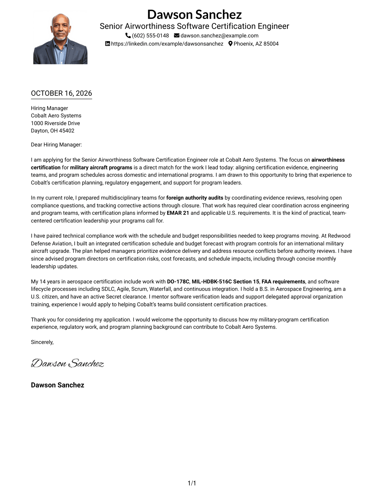 Cover letter example — page 1