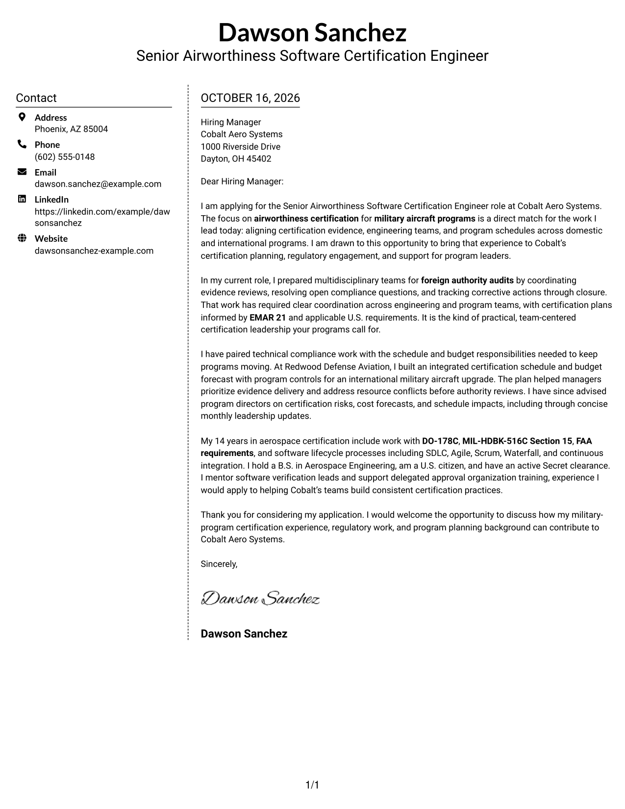 Cover letter example — page 1