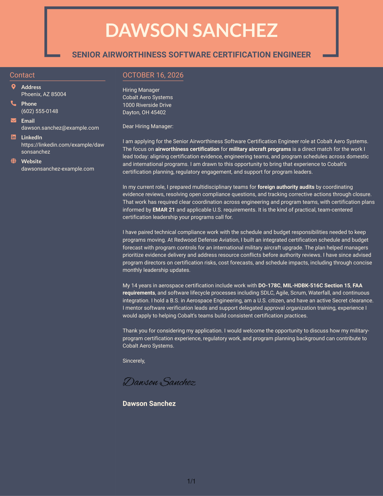 Cover letter example — page 1