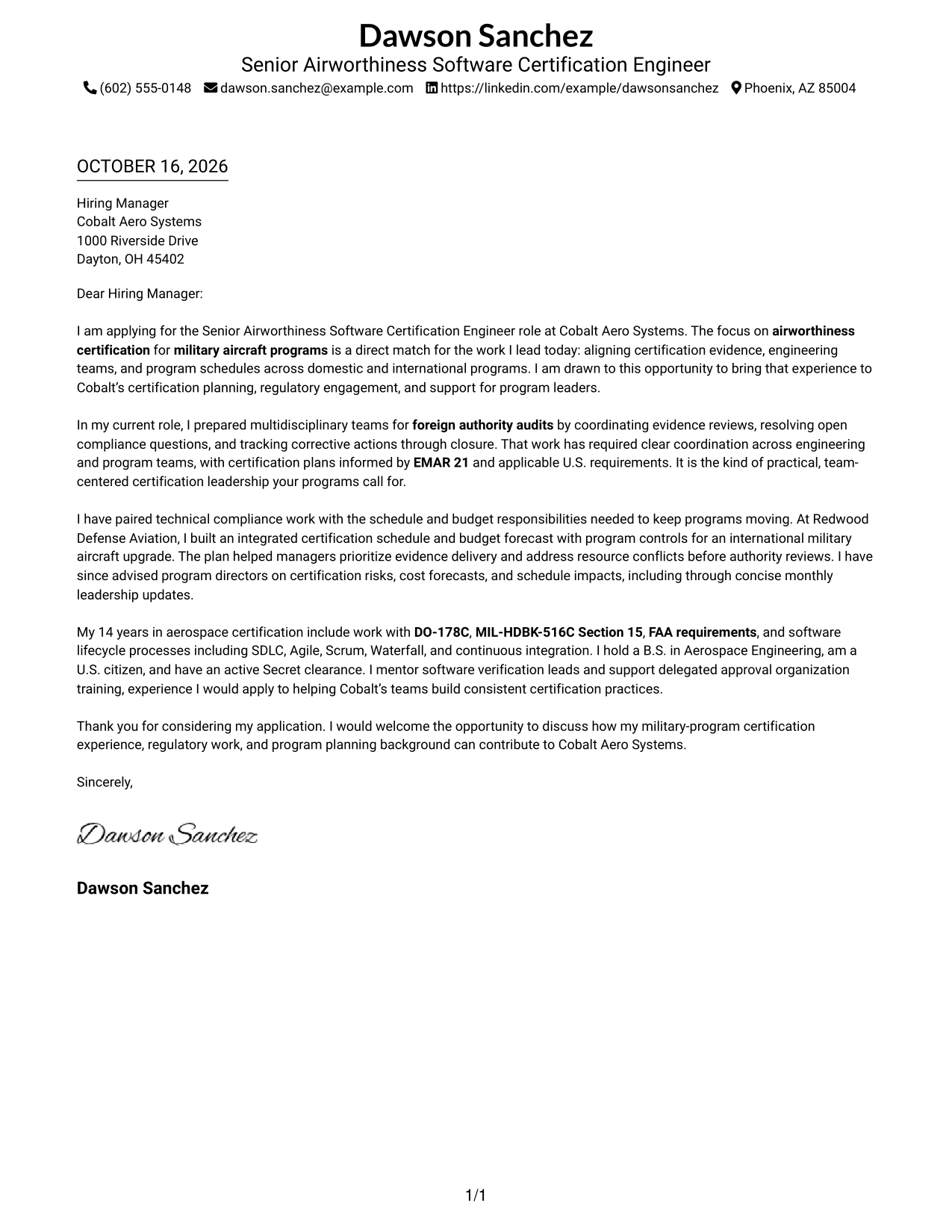 Cover letter example — page 1