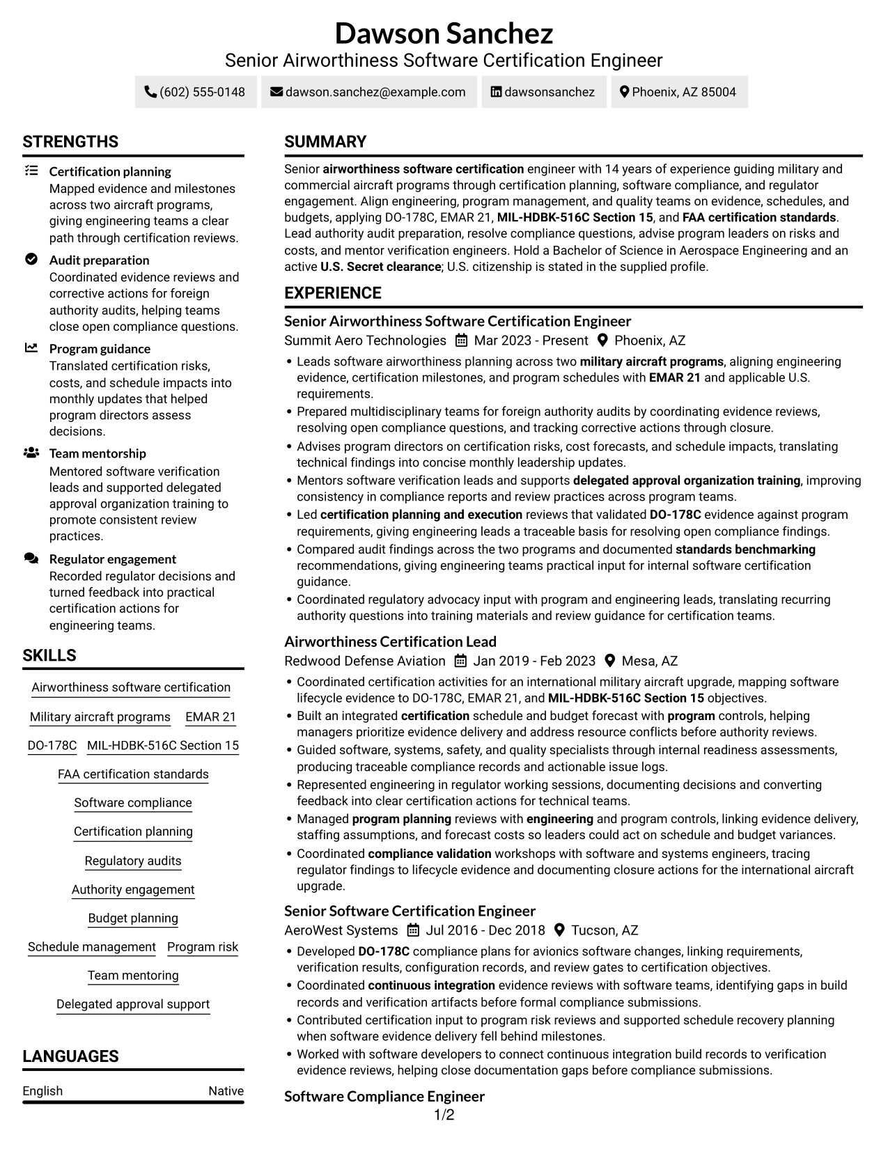 Resume example — page 1