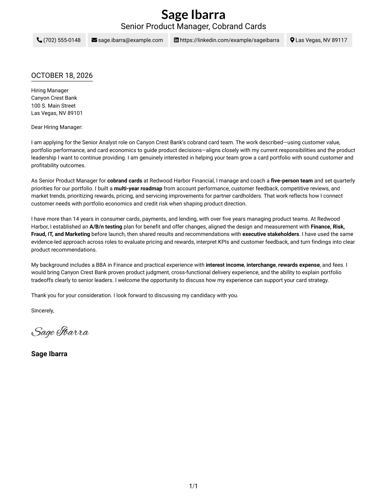Cover letter example — page 1
