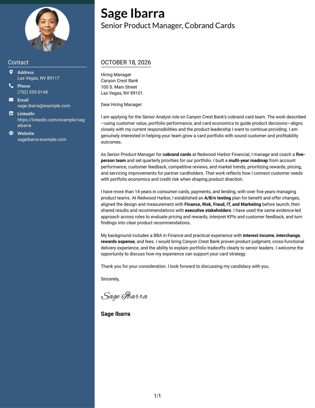 Cover letter example — page 1