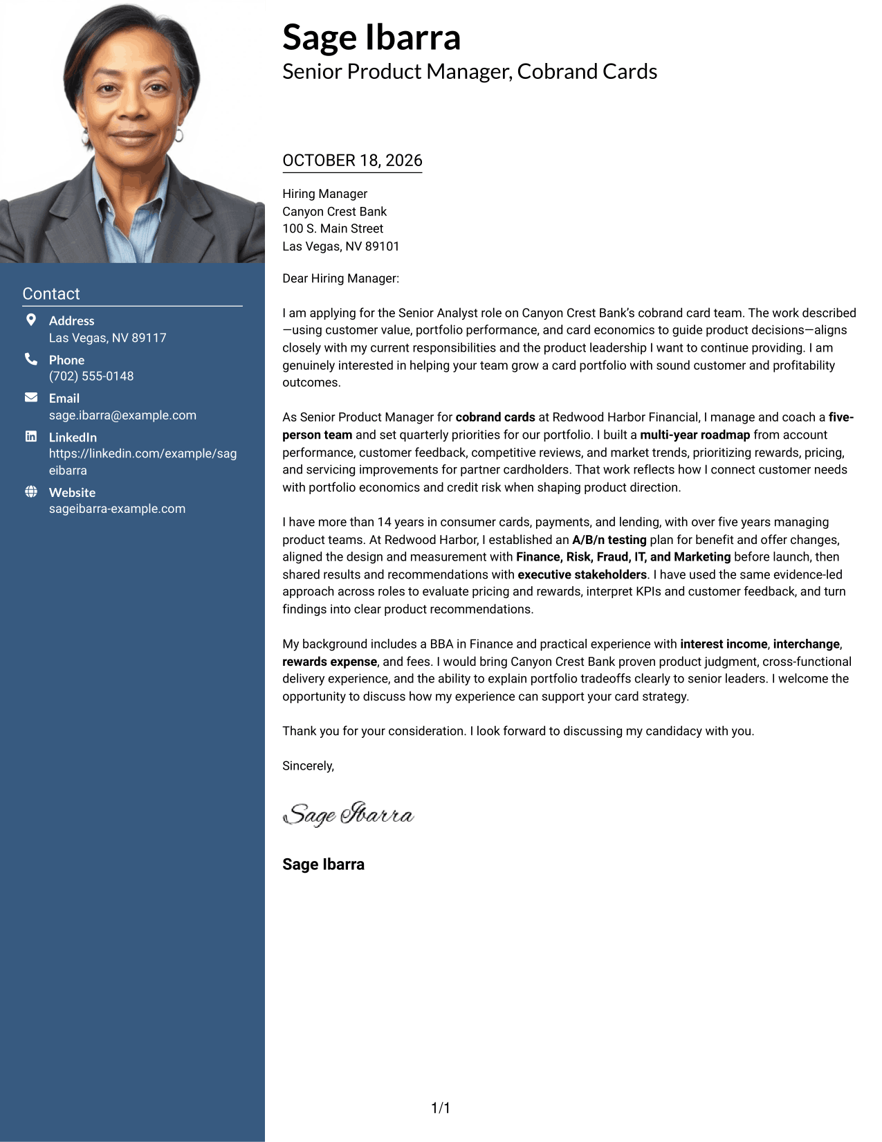 Cover letter example — page 1