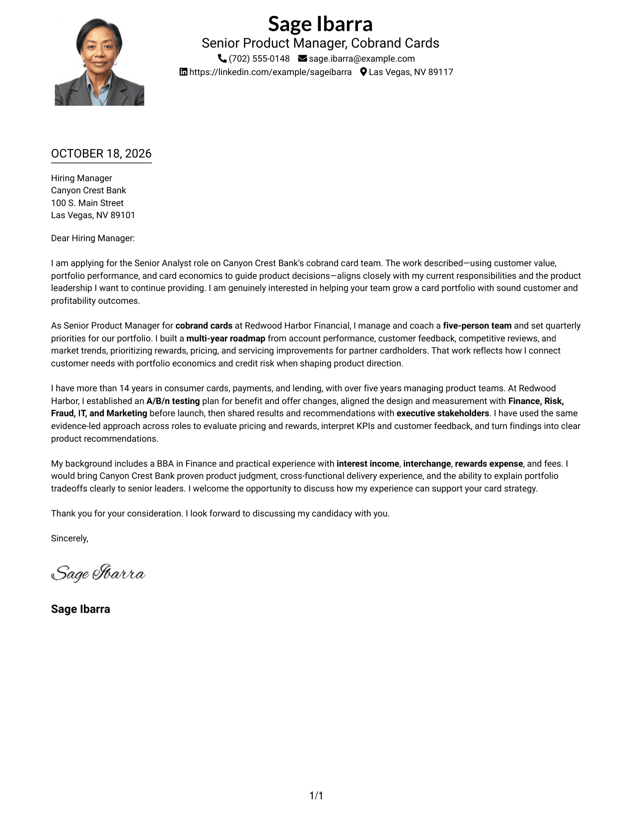 Cover letter example — page 1