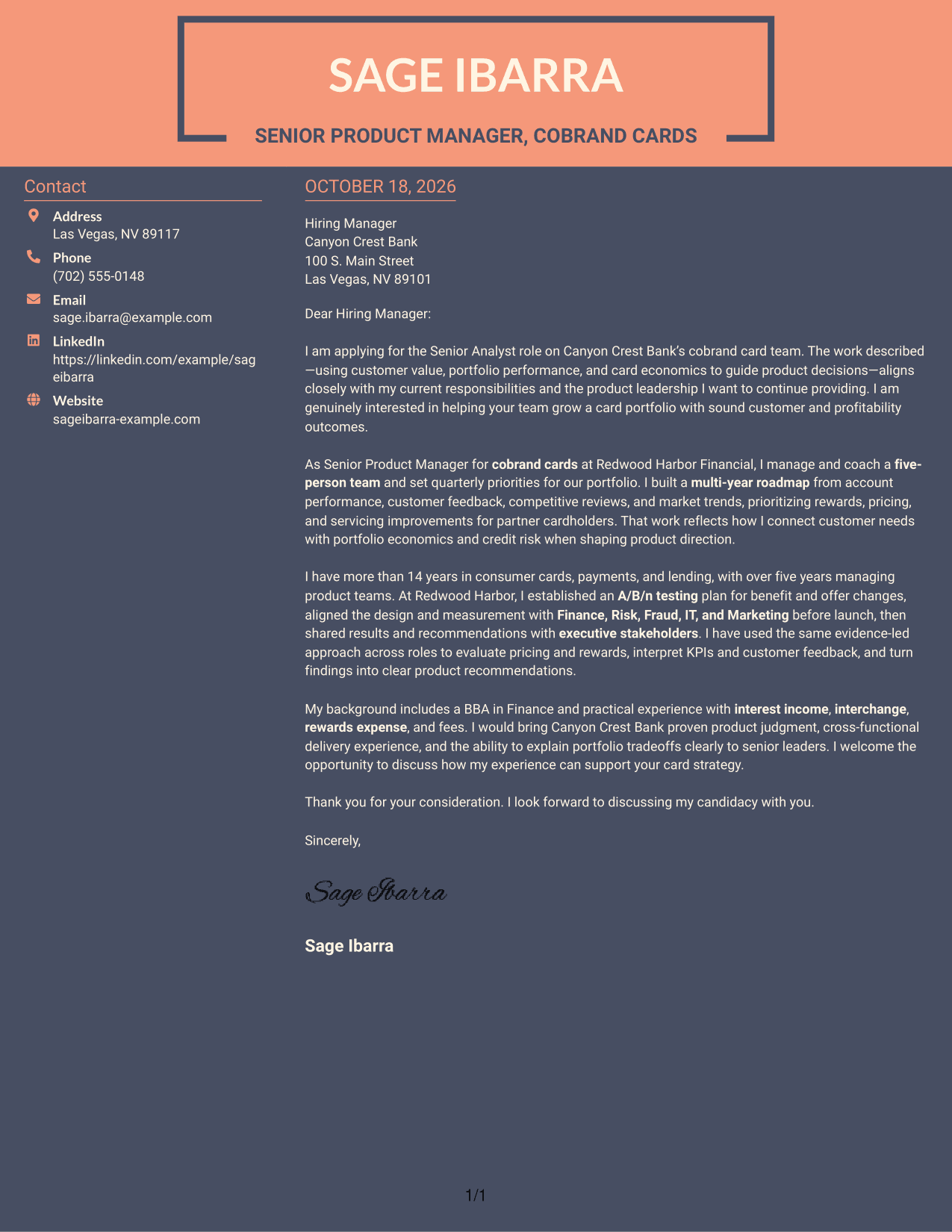 Cover letter example — page 1